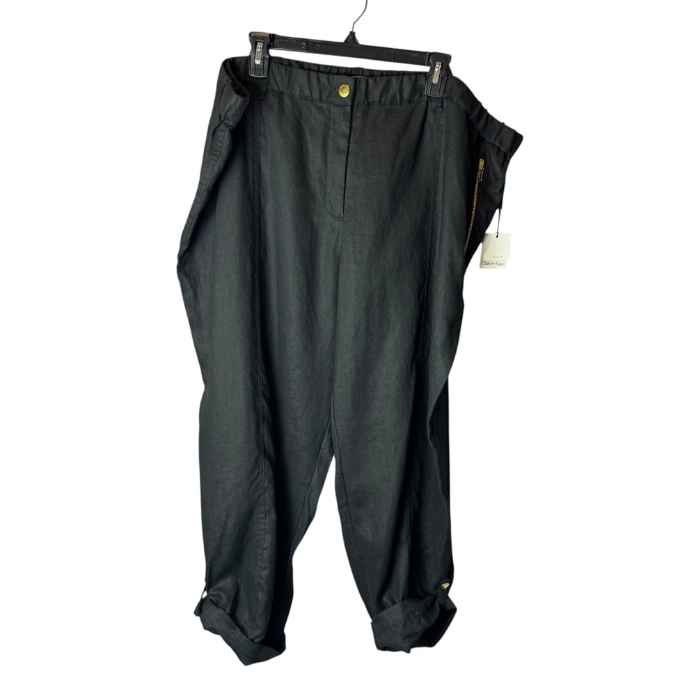 Calvin Klein Linen Black Pants Gold Zippers 3X